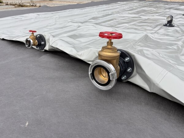 Löschwasserzisterne/Löschwasserkissen bis 2.500.000 Liter – mobiles Komplett-Set DIN 14230 mit Saugstelle DIN 14244